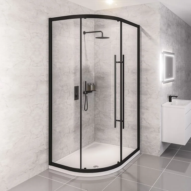 Vantage 2000 Matt Black 1200 X 760 Offset Quadrant Shower Enclosure 