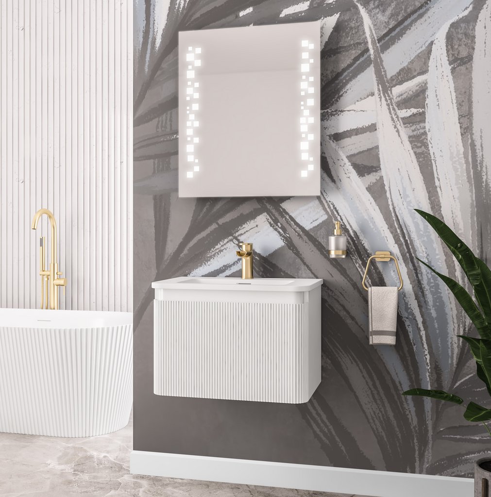 Belice Fluted 600 High Gloss White Wall Hung Vanity Unit